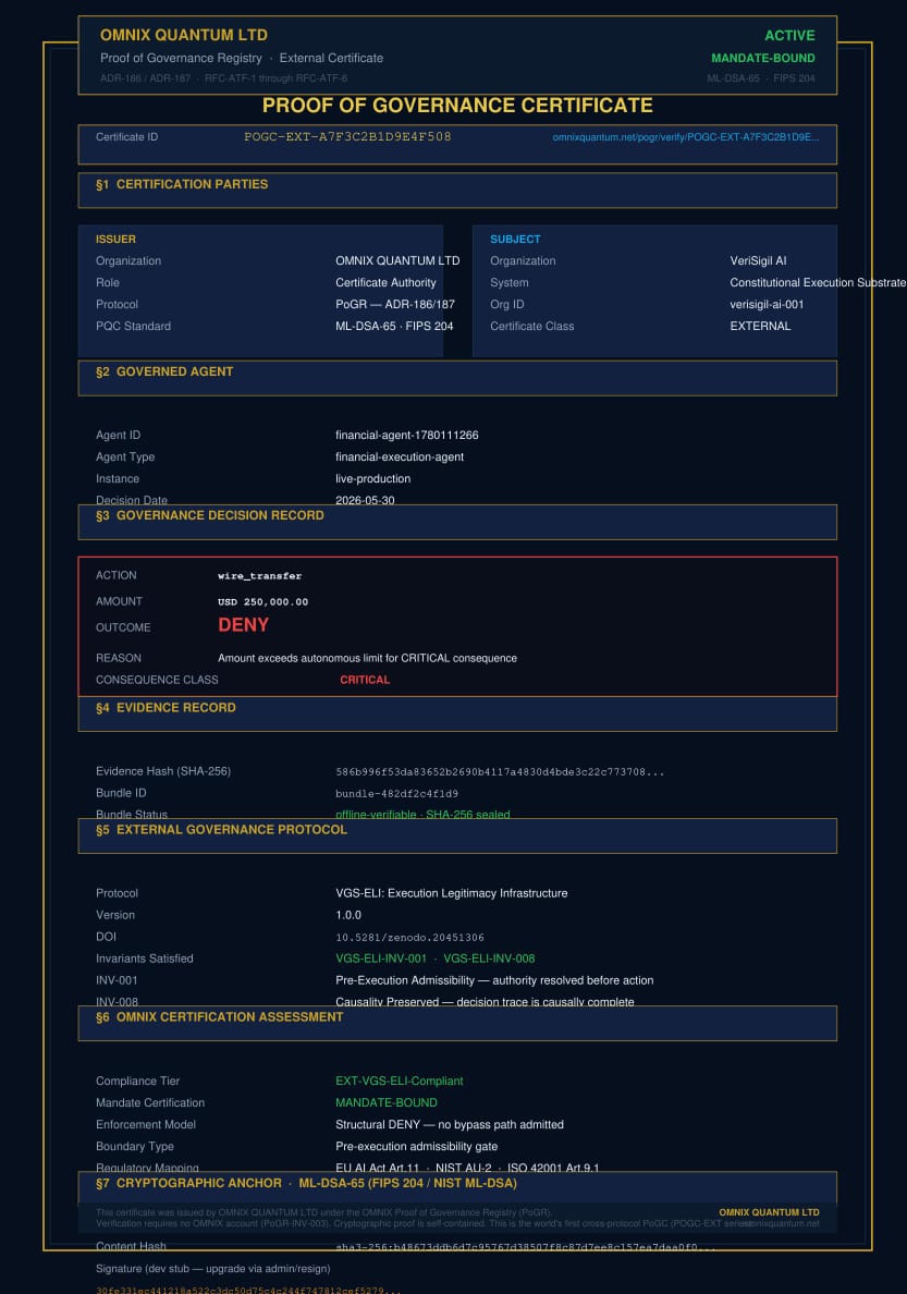PoGR Certificate POGC-EXT-A7F3C2B1D9E4F508 — VeriSigil AI